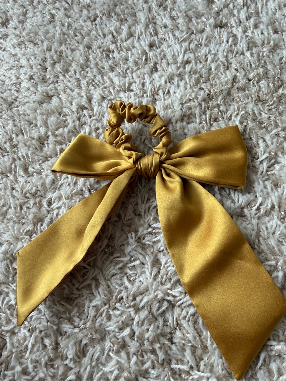Bow Scrunchie Hair Tie in Mustard Gold - Picture 3 of 8